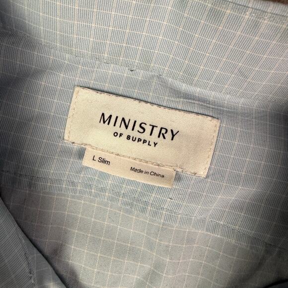 Ministry of Supply Shirt Mens L Blue Plaid Performance Button Slim Fit Stretch - Picture 3 of 11